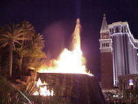 Volcano at Mirage, with Venetian in background
